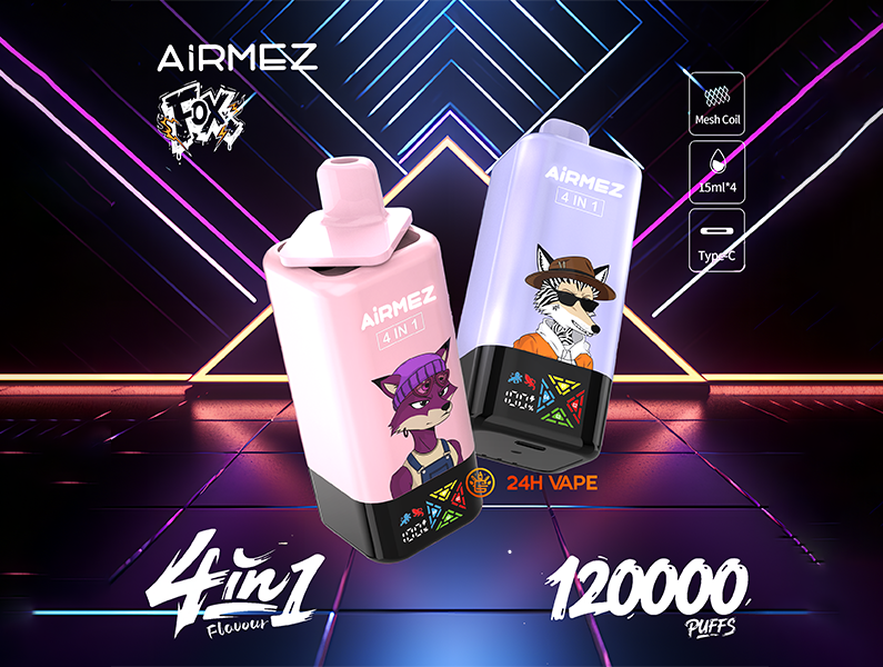 Airmez Fox 120K Puffs 4 in 1 Flavors Disposable Vape red-mojito-love-66-mixed-berries-strawberry-watermelon